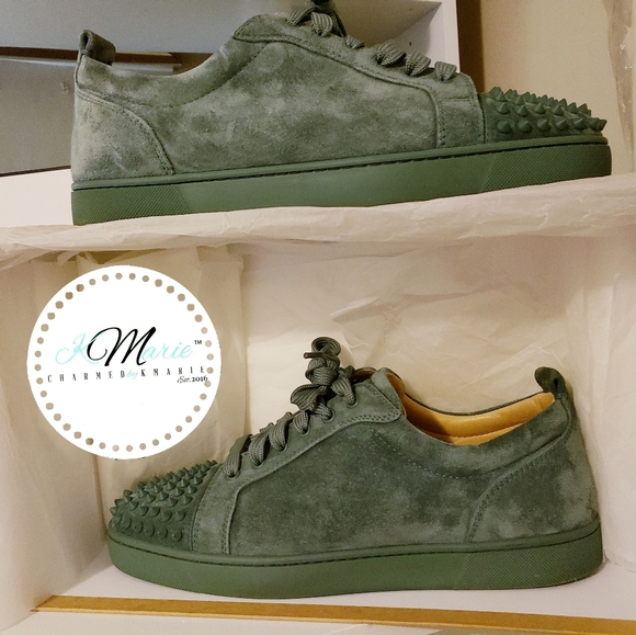 Authentic Christian Louboutin Louis Junior Spikes Flat Veau Velours/GG - Picture 3 of 12